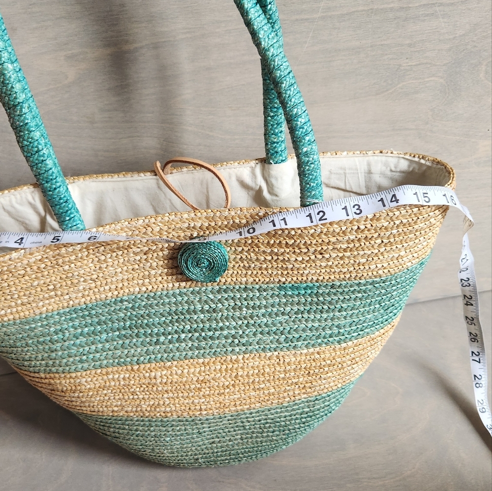 Stylish Woven Tote Bag - Tan and‎ Green - Picture 8 of 10